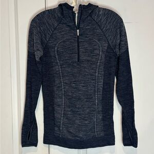 Lululemon Swiftly Wool Half Zip Hooded Long Sleeve Thumbhole Pullover Top Blue 8